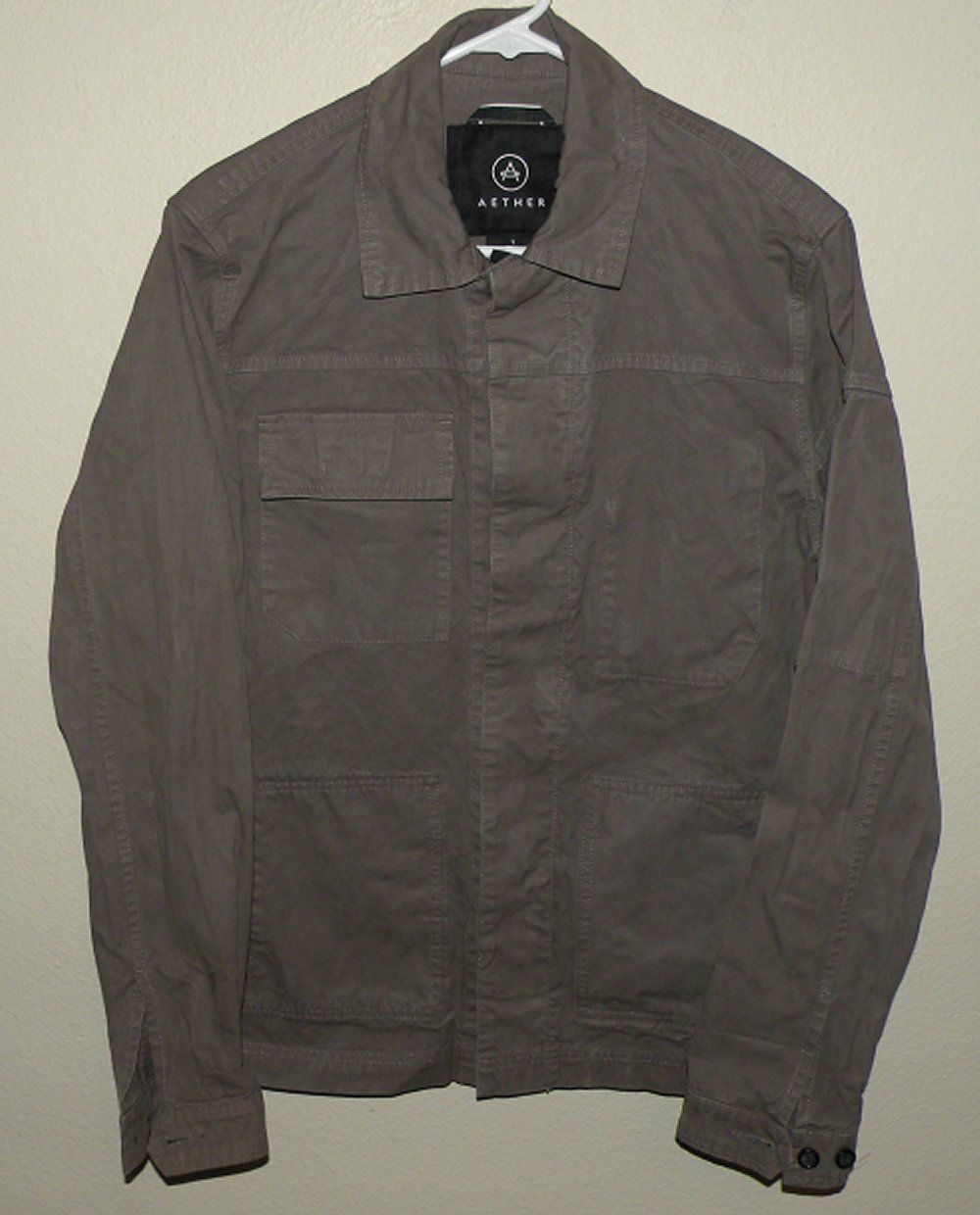 Aether Men’s Small 1 Button Canvas Jacket Shirt Zip Sleeve Pocket Gray